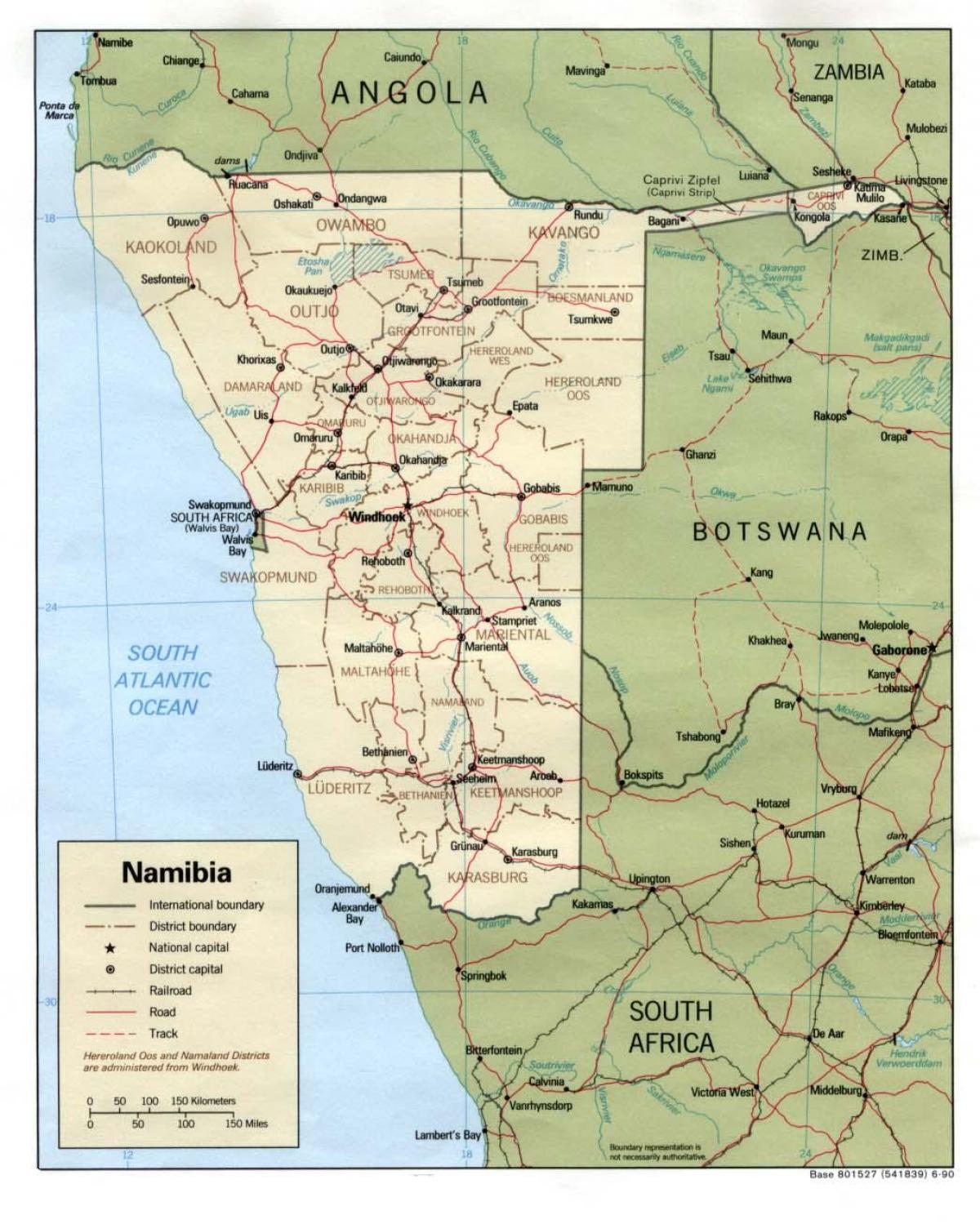 Намибийский mapę ze wszystkimi miastami