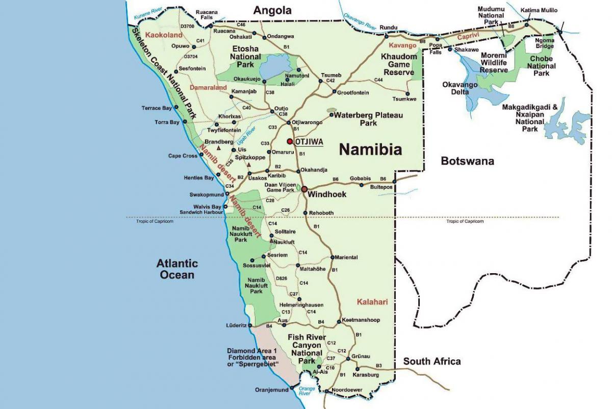 na mapie Namibii
