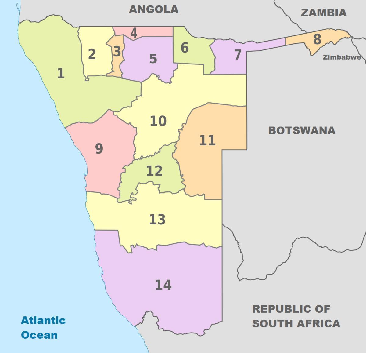 polityczna mapa Namibii