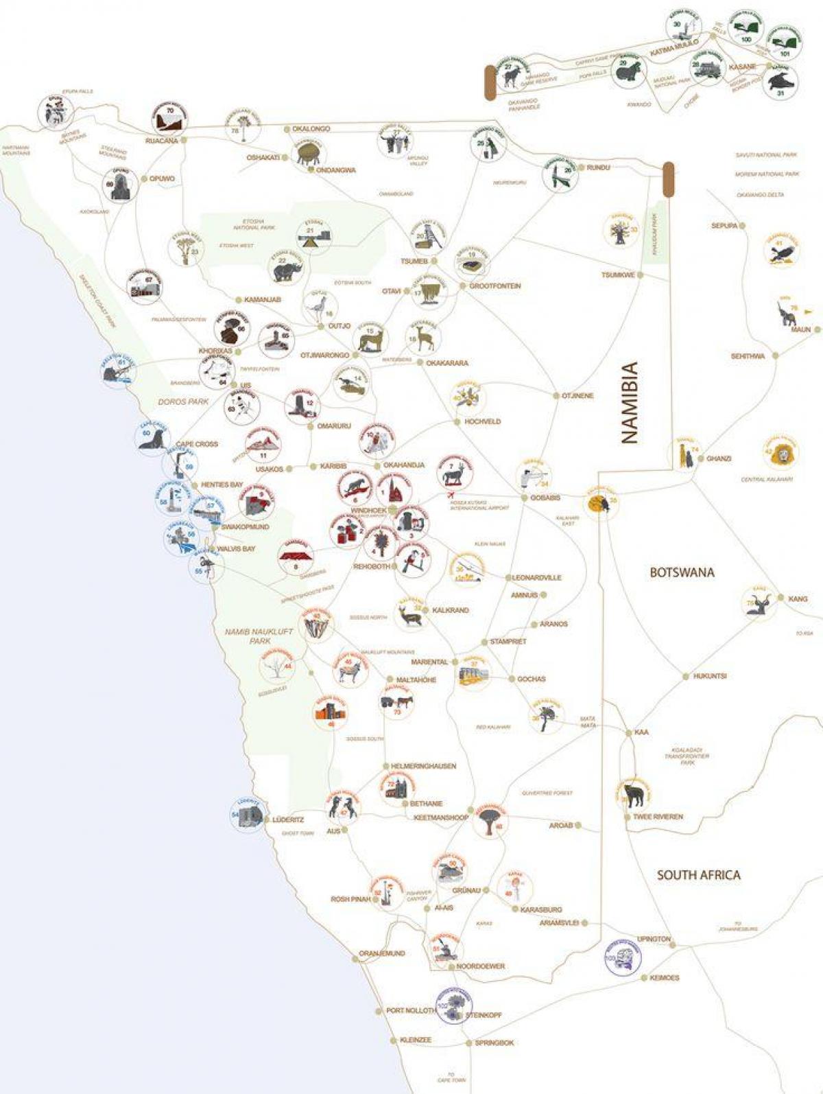 Mapa Namibia wycieczki planowania