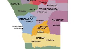 Mapa Namibii z regionami